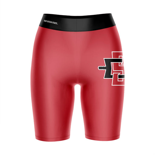 San Diego State Aztecs SDSU Vive La Fete Game Day Logo on Thigh and Waistband Red and Black Women Bike Short 9 Inseam"