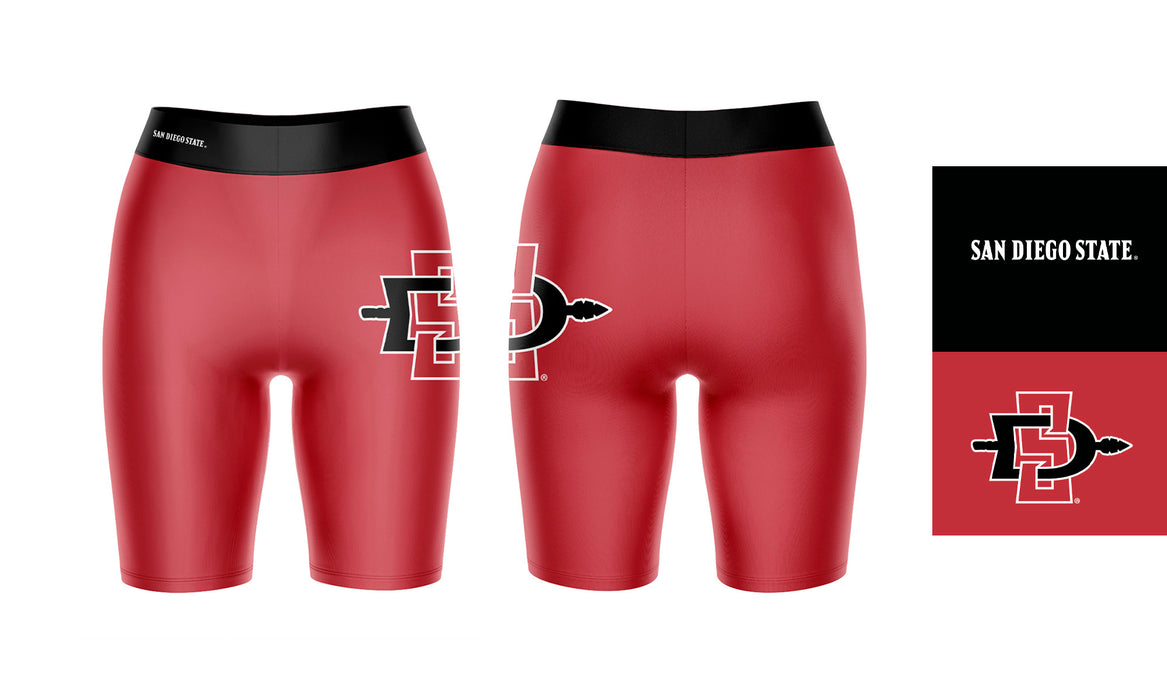 San Diego State Aztecs SDSU Vive La Fete Game Day Logo on Thigh and Waistband Red and Black Women Bike Short 9 Inseam" - Vive La Fête - Online Apparel Store
