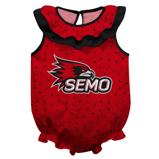 Southeast Missouri Redhawks Swirls Red Sleeveless Ruffle Onesie Logo Bodysuit