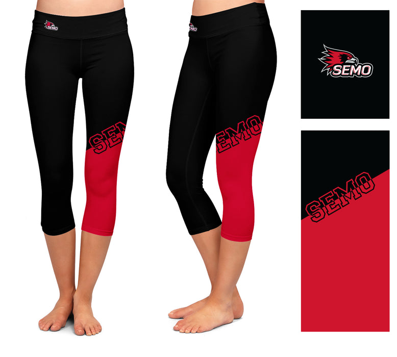 SEMO Redhawks Vive La Fete Game Day Collegiate Leg Color Block Girls Black Red Capri Leggings - Vive La Fête - Online Apparel Store