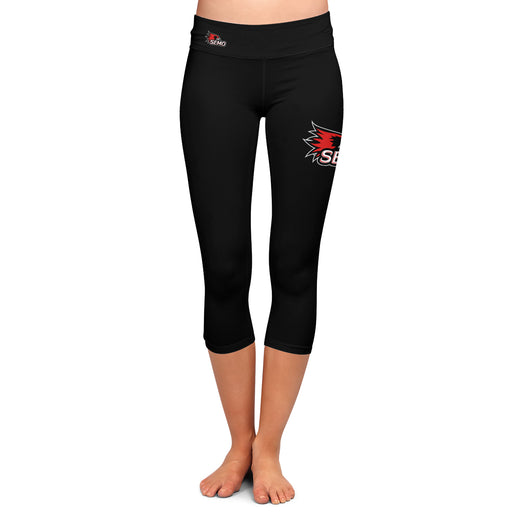 SEMO Redhawks Vive La Fete Game Day Collegiate Large Logo on Thigh and Waist Girls Black Capri Leggings