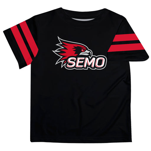 Southeast Missouri Redhawks Vive La Fete Boys Game Day Black Short Sleeve Tee with Stripes on Sleeves