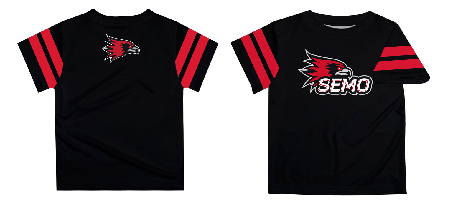 Southeast Missouri Redhawks Vive La Fete Boys Game Day Black Short Sleeve Tee with Stripes on Sleeves - Vive La Fête - Online Apparel Store