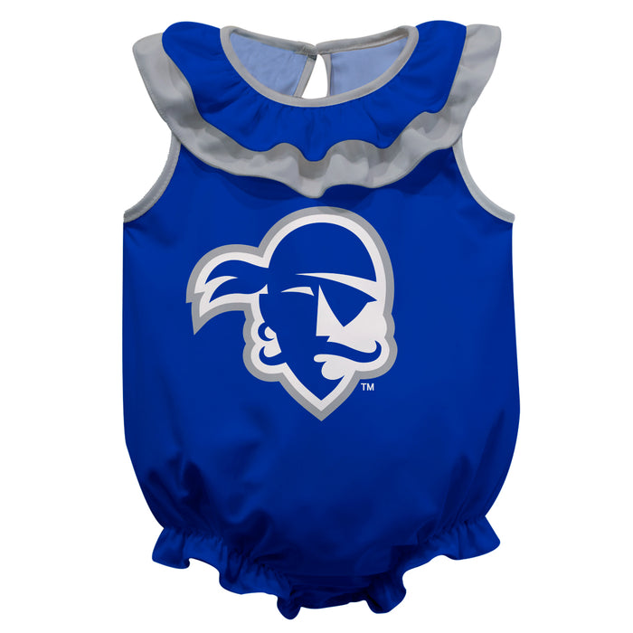 Seton Hall University Pirates Blue Sleeveless Ruffle Onesie Logo Bodysuit by Vive La Fete