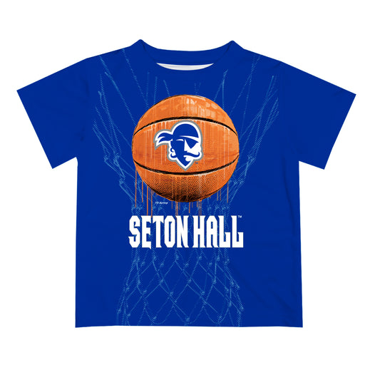 Seton Hall University Original Dripping Basketball Blue T-Shirt by Vive La Fete