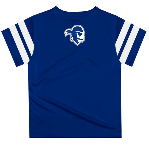 Seton Hall University Pirates Vive La Fete Boys Game Day Blue Short Sleeve Tee with Stripes on Sleeves - Vive La Fête - Online Apparel Store