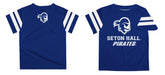 Seton Hall University Pirates Vive La Fete Boys Game Day Blue Short Sleeve Tee with Stripes on Sleeves - Vive La Fête - Online Apparel Store