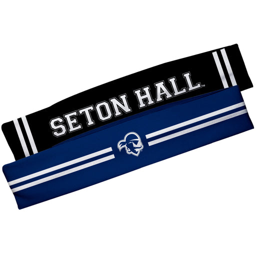 Seton Hall Pirates Vive La Fete Girls Women Game Day Set of 2 Stretch Headbands Headbands Logo Blue and Name Black
