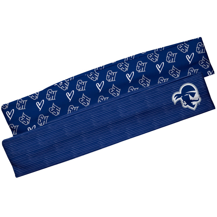 Seton Hall Pirates Vive La Fete Girls Women Game Day Set of 2 Stretch Headbands Repeat Logo Blue and Logo