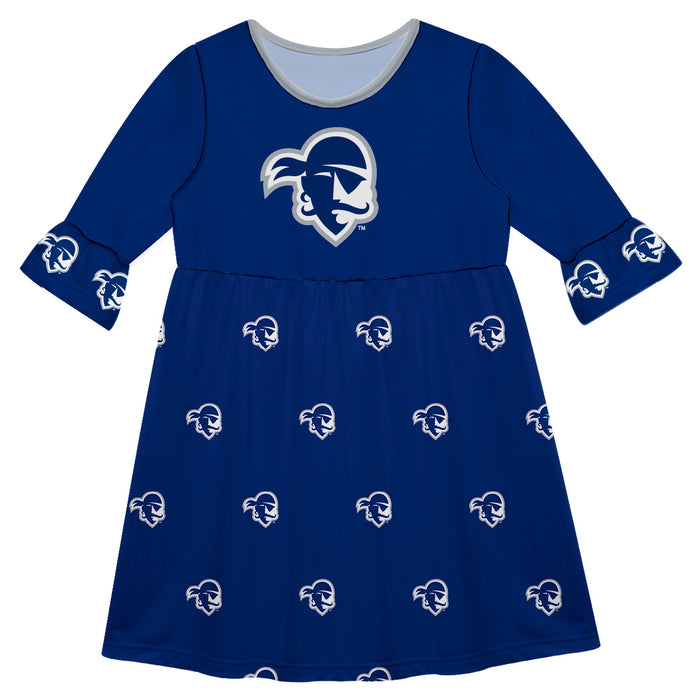 Seton Hall Pirates Vive La Fete Girls Game Day 3/4 Sleeve Solid Blue All Over Logo on Skirt