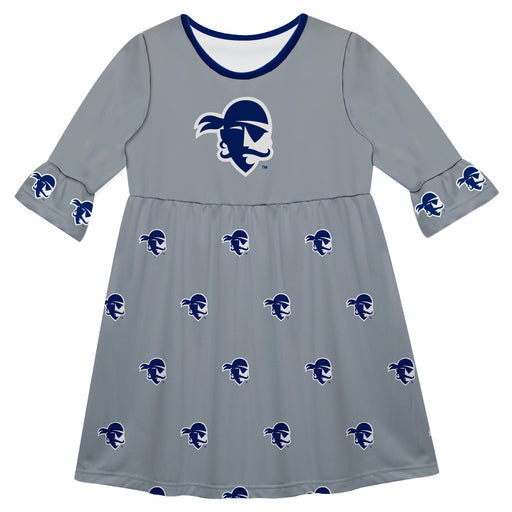 Seton Hall Pirates Vive La Fete Girls Game Day 3/4 Sleeve Solid Gray All Over Logo on Skirt