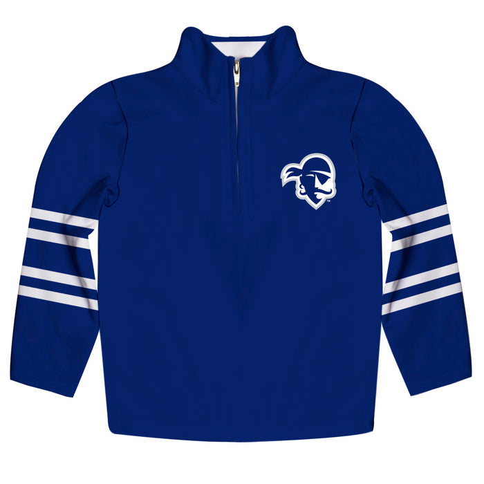 Seton Hall Pirates Vive La Fete Game Day Blue Quarter Zip Pullover Stripes on Sleeves