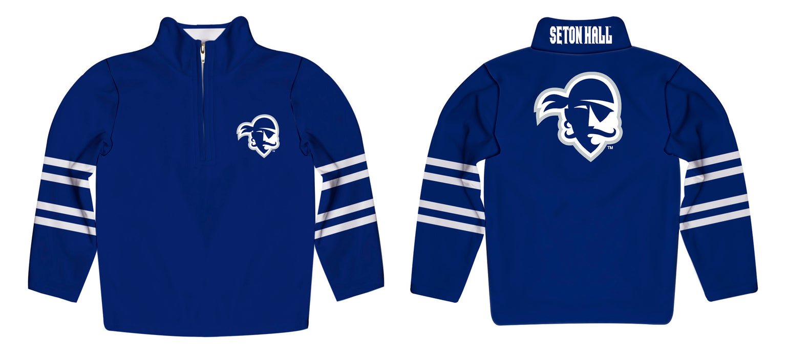 Seton Hall Pirates Vive La Fete Game Day Gray Quarter Zip Pullover Stripes on Sleeves - Vive La Fête - Online Apparel Store