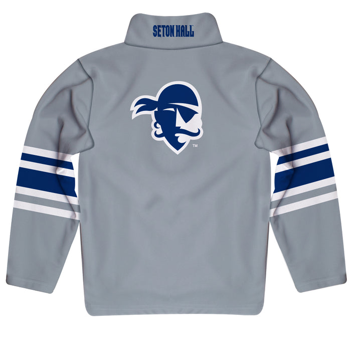 Seton Hall Pirates Vive La Fete Game Day Gray Quarter Zip Pullover Stripes on Sleeves - Vive La Fête - Online Apparel Store