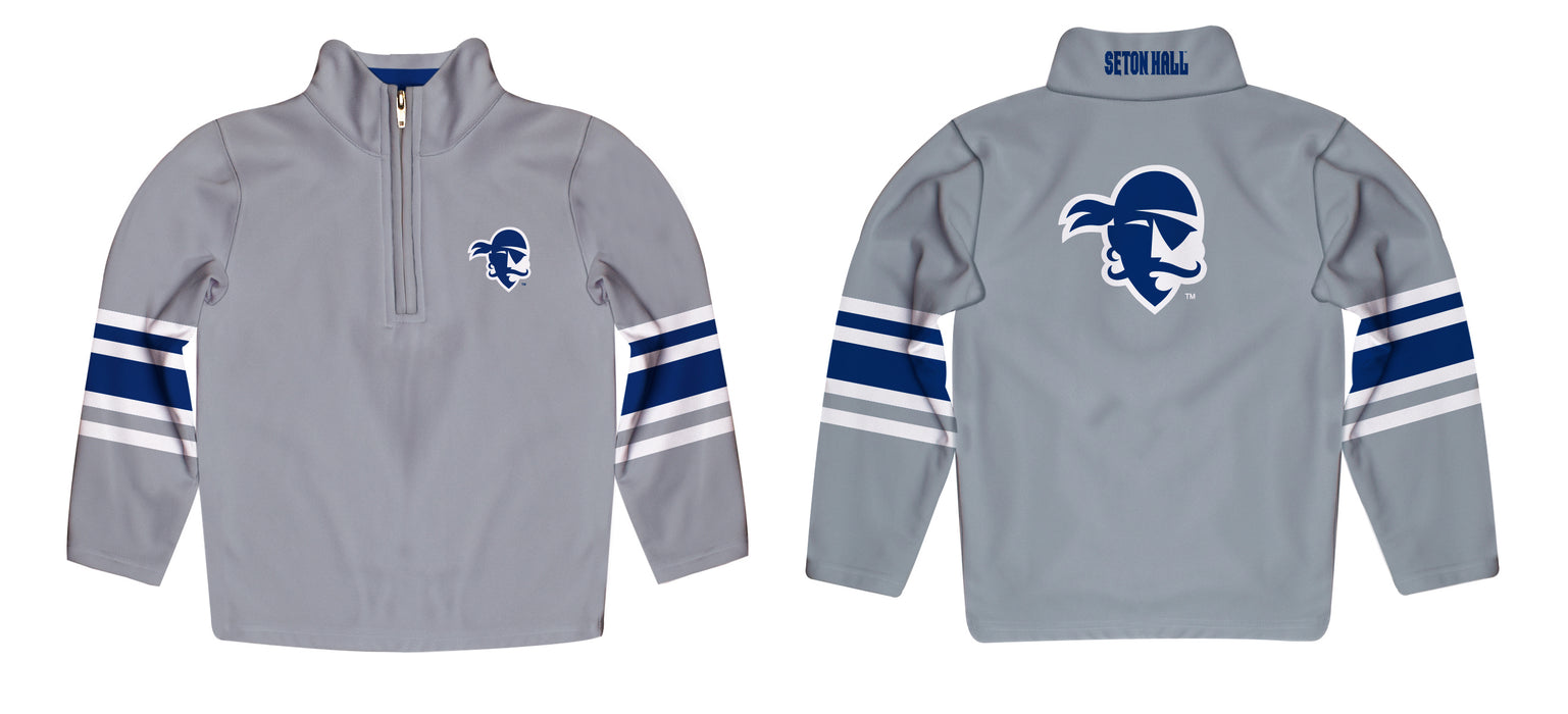 Seton Hall Pirates Vive La Fete Game Day Gray Quarter Zip Pullover Stripes on Sleeves - Vive La Fête - Online Apparel Store