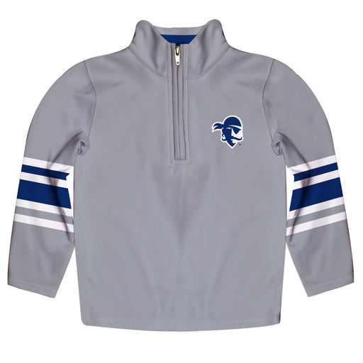 Seton Hall Pirates Vive La Fete Game Day Gray Fleece Quarter Zip Pullover Stripes on Sleeves