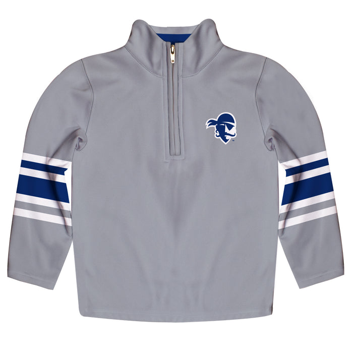 Seton Hall Pirates Vive La Fete Game Day Gray Fleece Quarter Zip Pullover Stripes on Sleeves