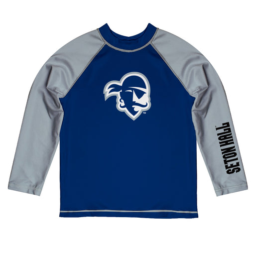 Seton Hall Pirates Vive La Fete Blue and Gray Long Sleeve Raglan Rashguard