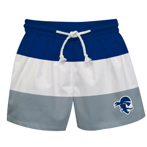 Seton Hall Pirates Vive La Fete Blue White Gray Stripes Swimtrunks V1
