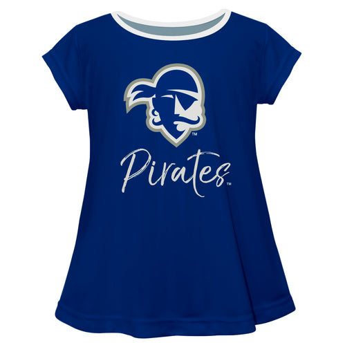 Seton Hall Pirates Vive La Fete Girls Game Day Short Sleeve Blue Top with School Logo and Name