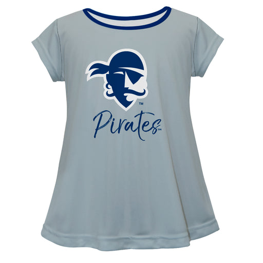 Seton Hall Pirates Vive La Fete Girls Game Day Short Sleeve Gray Top with School Logo and Name