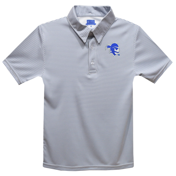 Seton Hall University Pirates Embroidered Gray Stripes Short Sleeve Polo Box Shirt
