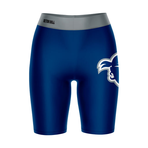 Seton Hall Pirates Vive La Fete Game Day Logo on Thigh and Waistband Blue and Gray Women Bike Short 9 Inseam