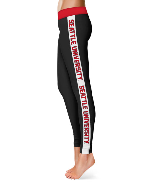 Seattle University Redhawks White Stripes Black Leggings - Vive La Fête - Online Apparel Store
