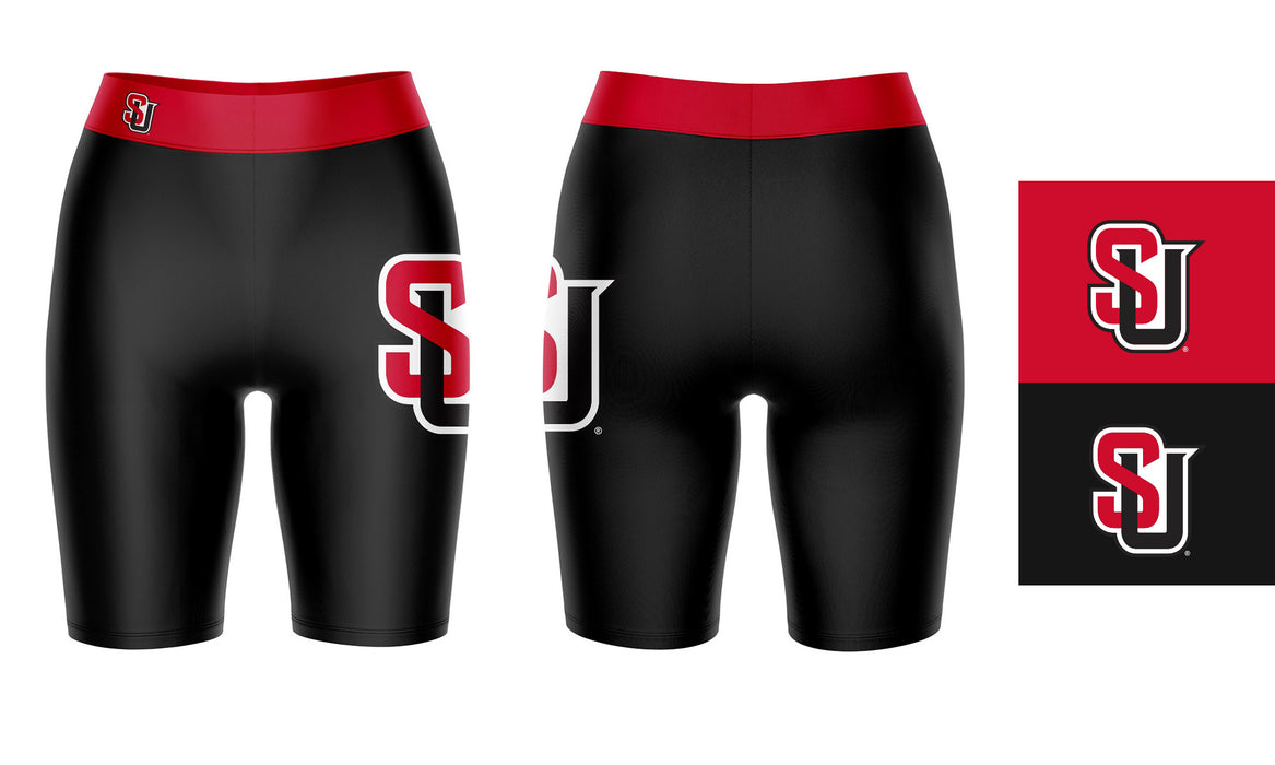 Seattle U Redhawks Vive La Fete Game Day Logo on Thigh and Waistband Black and Red Women Bike Short 9 Inseam" - Vive La Fête - Online Apparel Store