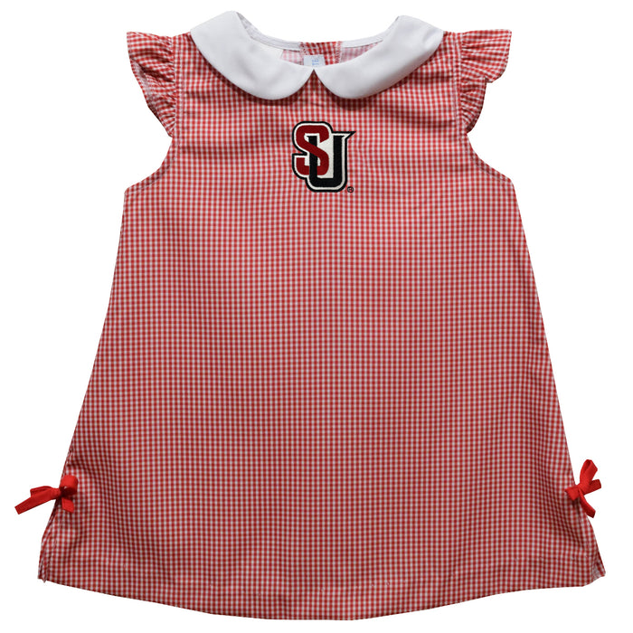 Seattle University Redhawks Embroidered Red Cardinal Gingham A Line Dress