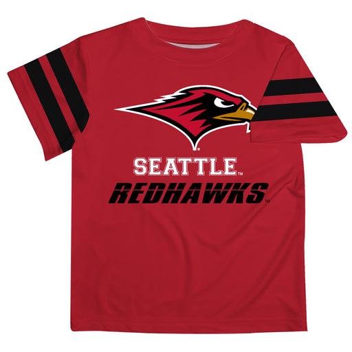 SeattleU Redhawks Vive La Fete Boys Game Day Red Short Sleeve Tee with Stripes on Sleeves