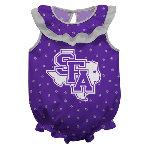 Stephen F. Austin Lumberjacks SFA Swirls Purple Sleeveless Ruffle Onesie Logo Bodysuit