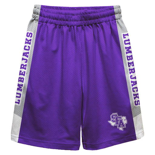 Stephen F. Austin Lumberjacks SFA Vive La Fete Game Day Purple Stripes Boys Solid Gray Athletic Mesh Short