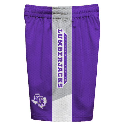 Stephen F. Austin Lumberjacks SFA Vive La Fete Game Day Purple Stripes Boys Solid Gray Athletic Mesh Short - Vive La Fête - Online Apparel Store