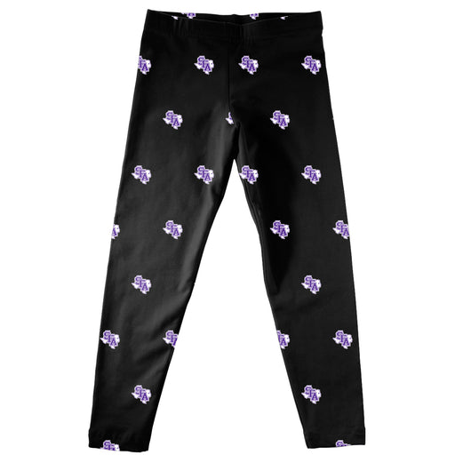 Stephen F. Austin Lumberjacks SFA Vive La Fete Girls All Over Logo Elastic Waist Classic Play Black Leggings Tights