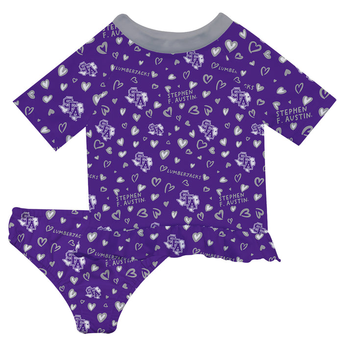 Stephen F. Austin University SFA Lumberjacks Vive La Fete All Over Logo Purple Long Sleeve Bikini Set