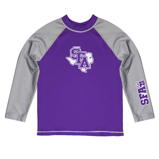 Stephen F. Austin Lumberjacks SFA Vive La Fete Logo Purple Gray Long Sleeve Raglan Rashguard