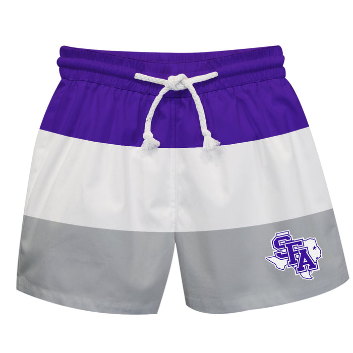 Stephen F. Austin Lumberjacks SFA Vive La Fete Purple White Gray Stripes Swimtrunks V1