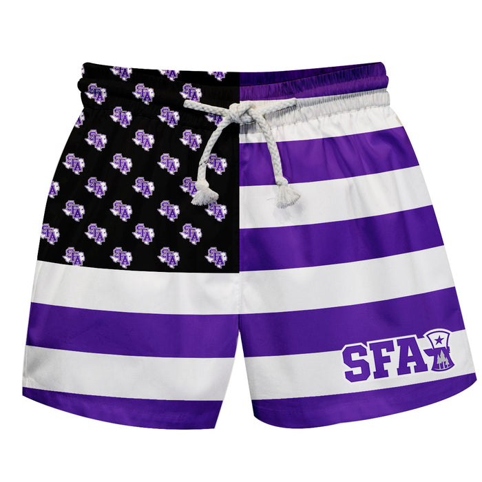 Stephen F. Austin Lumberjacks SFA Vive La Fete Game Day Purple White Black Flag Swimtrunks V1