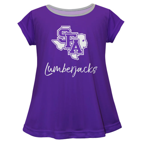 Stephen F. Austin Lumberjacks SFA Vive La Fete Girls Game Day Short Sleeve Purple Top with School Logo and Name