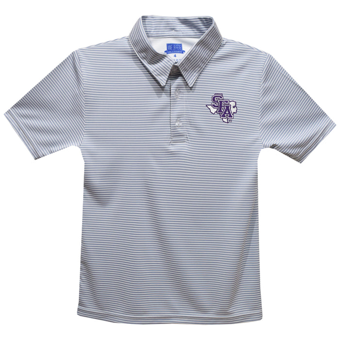 Stephen F. Austin University SFA Lumberjacks Embroidered Gray Stripes Short Sleeve Polo Box Shirt