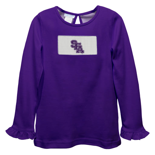 Stephen F. Austin Lumberjacks SFA  Smocked Purple Knit Ruffle Long Sleeve Girls Tshirt