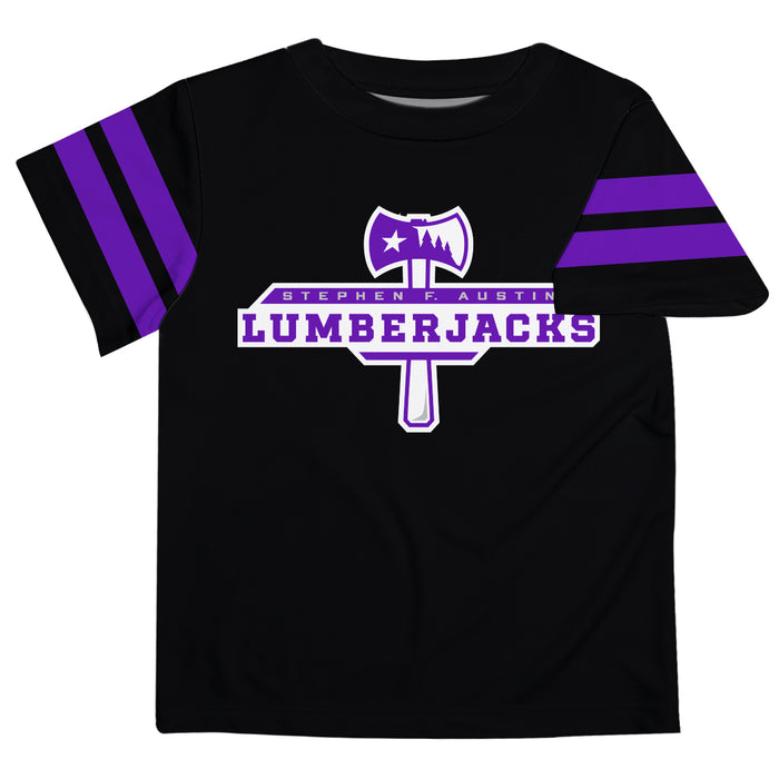 Stephen F. Austin Lumberjacks SFA Vive La Fete Boys Game Day Black Short Sleeve Tee with Stripes on Sleeves