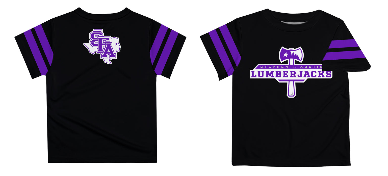 Stephen F. Austin Lumberjacks SFA Vive La Fete Boys Game Day Black Short Sleeve Tee with Stripes on Sleeves - Vive La Fête - Online Apparel Store