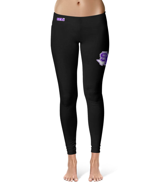 Stephen F. Austin Lumberjacks Vive La Fete Collegiate Large Logo on Thigh Women Black Yoga Leggings 2.5 Waist Tights
