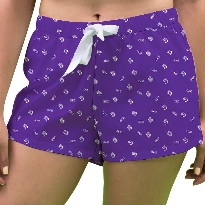 Stephen F. Austin Lumberjacks SFA Vive La Fete Game Day All Over Logo Women Purple Lounge Shorts
