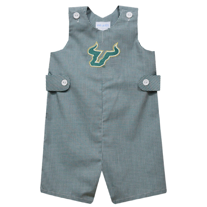 South Florida Bulls USF Embroidered Hunter Green Gingham Boys Jon Jon