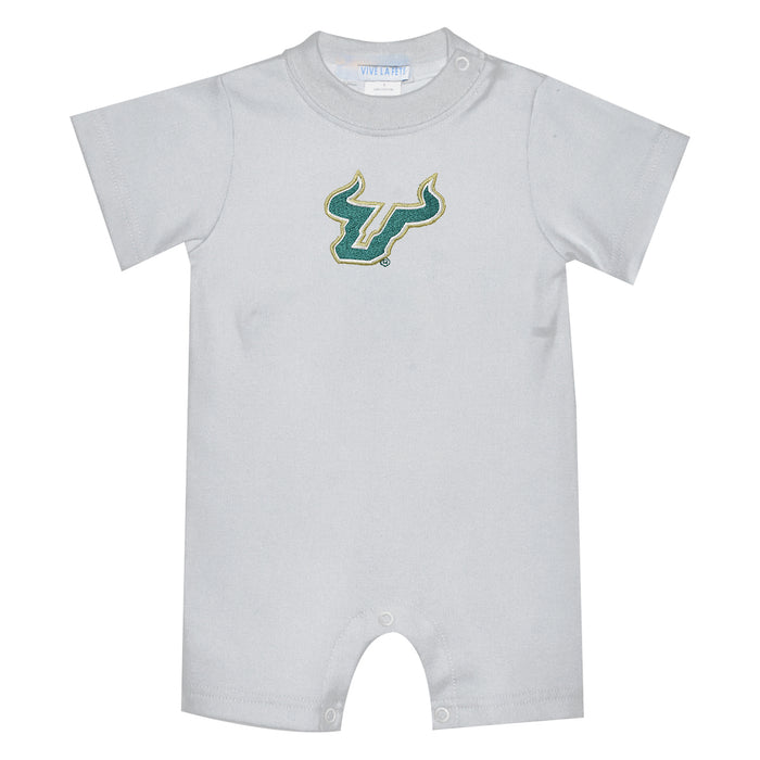 South Florida Bulls USF Embroidered White Knit Short Sleeve Boys Romper