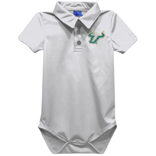 South Florida Bulls USF Embroidered White Solid Knit Boys Polo Bodysuit