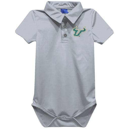South Florida Bulls USF Embroidered Gray Solid Knit Boys Polo Bodysuit